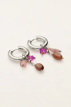 Kleine Oorringen Met Roze & Bruine Steentjes