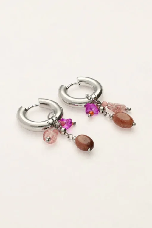 Kleine Oorringen Met Roze & Bruine Steentjes