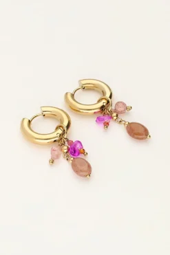 Kleine Oorringen Met Roze & Bruine Steentjes