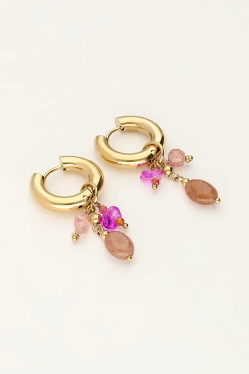 Kleine Oorringen Met Roze & Bruine Steentjes