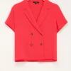 Koraal Blouse Met Dubbele Knoop