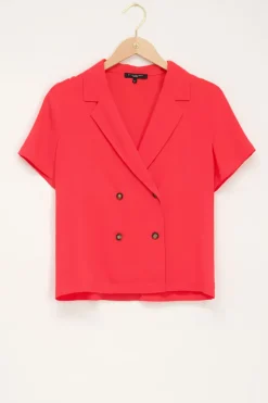 Koraal Blouse Met Dubbele Knoop