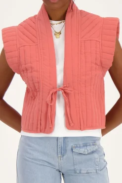 Koraal-roze Gilet Met Strikje