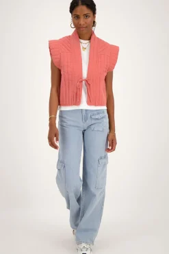 Koraal-roze Gilet Met Strikje