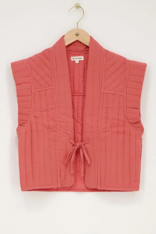 Koraal-roze Gilet Met Strikje
