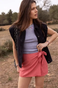 Koraal-roze Skort Met Overslag
