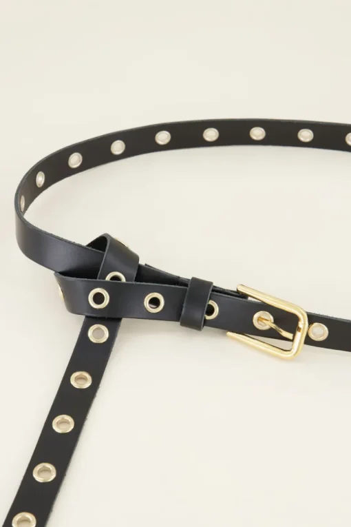 Leren Riem Met Goudkleurige Ringen