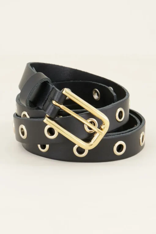 Leren Riem Met Goudkleurige Ringen