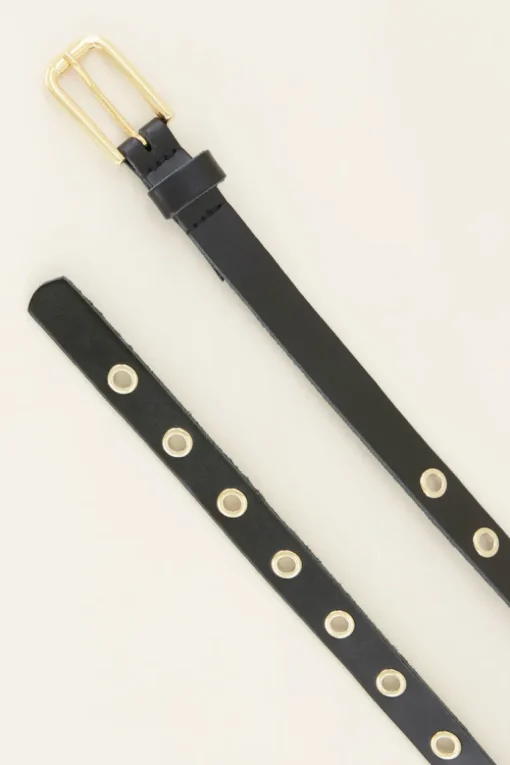 Leren Riem Met Goudkleurige Ringen