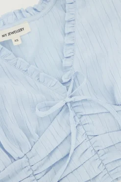 Lichtblauwe Crop Top Met Ruffles En Smock