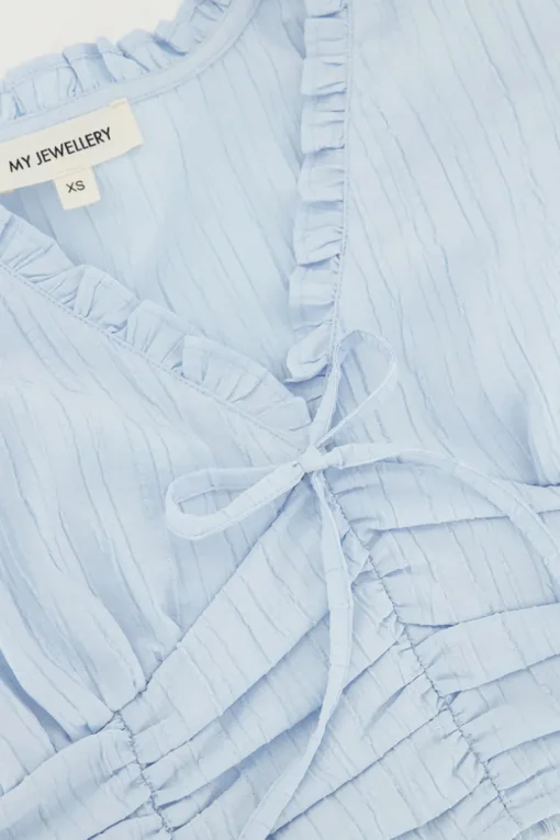Lichtblauwe Crop Top Met Ruffles En Smock