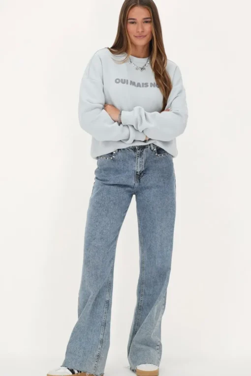 Lichtblauwe Sweater ''Oui Mais Non''