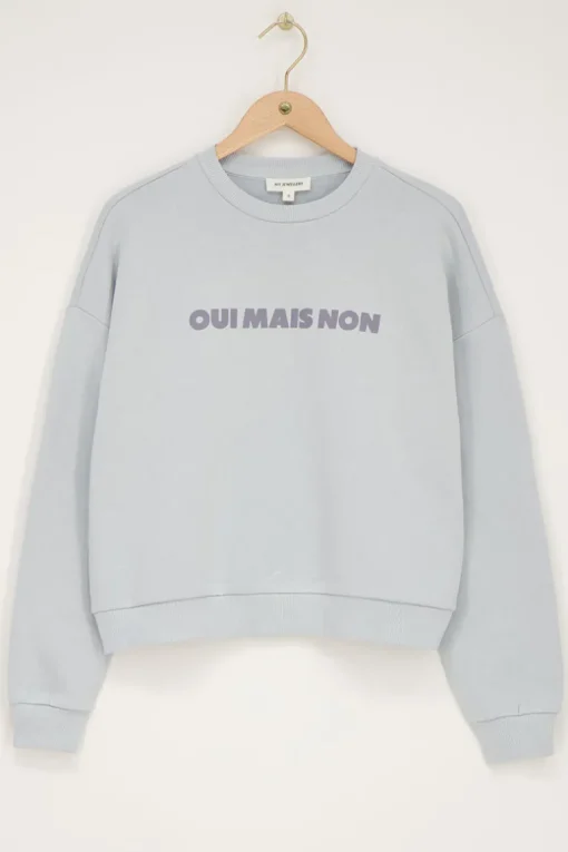 Lichtblauwe Sweater ''Oui Mais Non''