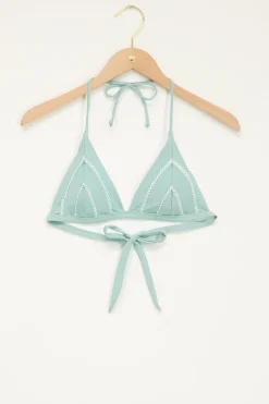 Lichtblauwe Triangel Bikini Top Met Crochet