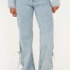 Lichtblauwe Wide Leg Jeans Met Strikjes
