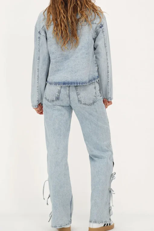Lichtblauwe Wide Leg Jeans Met Strikjes