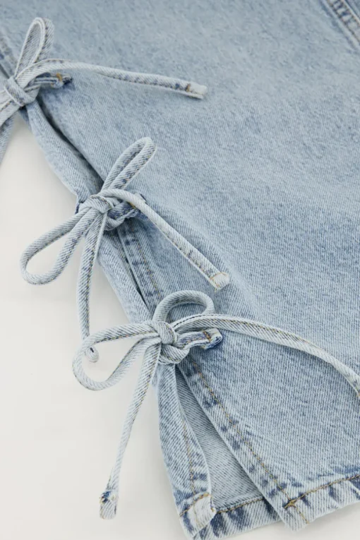 Lichtblauwe Wide Leg Jeans Met Strikjes