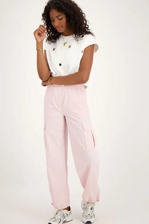 Lichtroze Cargo Broek Met Elastieken Tailleband