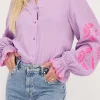 Lila Blouse Met Roze Embroidery