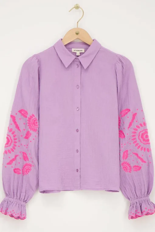 Lila Blouse Met Roze Embroidery