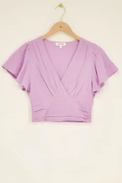 Lila Crop Top Met Linnen Look