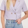 Lila Cropped Blazer Met Korte Mouw