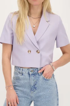 Lila Cropped Blazer Met Korte Mouw