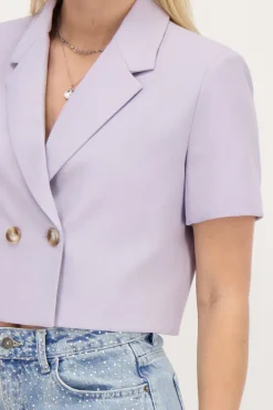 Lila Cropped Blazer Met Korte Mouw