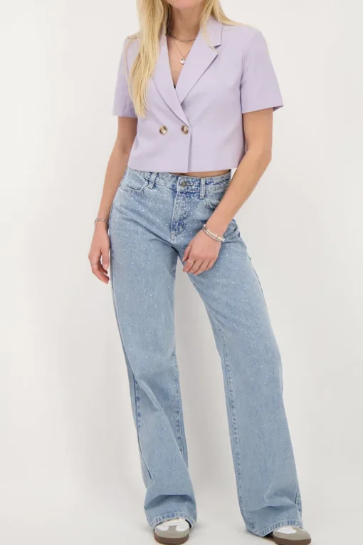 Lila Cropped Blazer Met Korte Mouw