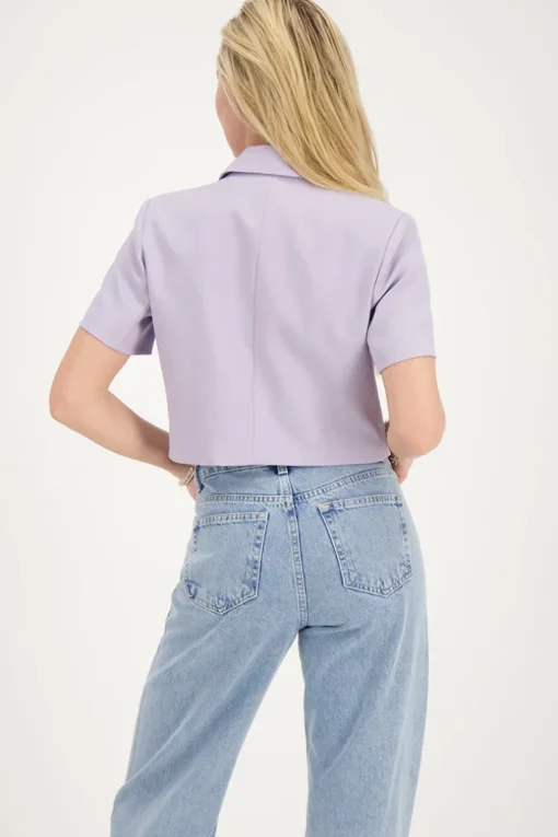 Lila Cropped Blazer Met Korte Mouw