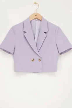 Lila Cropped Blazer Met Korte Mouw
