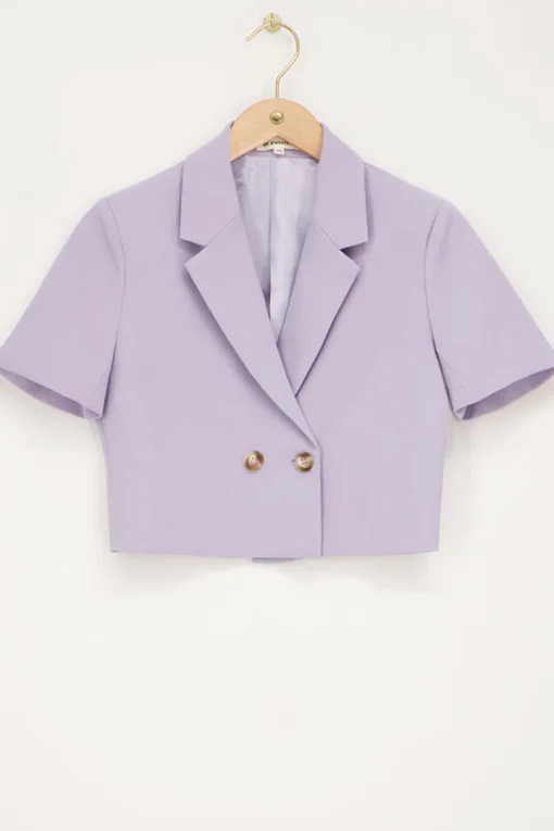 Lila Cropped Blazer Met Korte Mouw