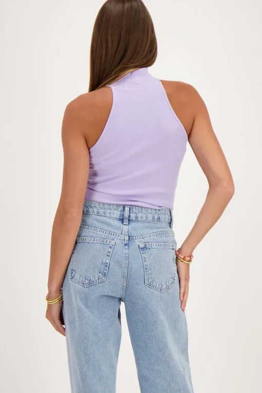 Lila Halter Top Met Rib Structuur