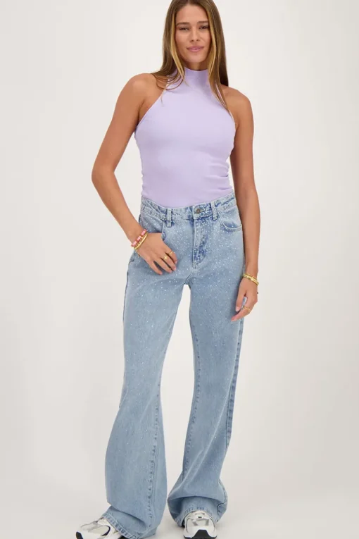 Lila Halter Top Met Rib Structuur