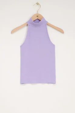 Lila Halter Top Met Rib Structuur