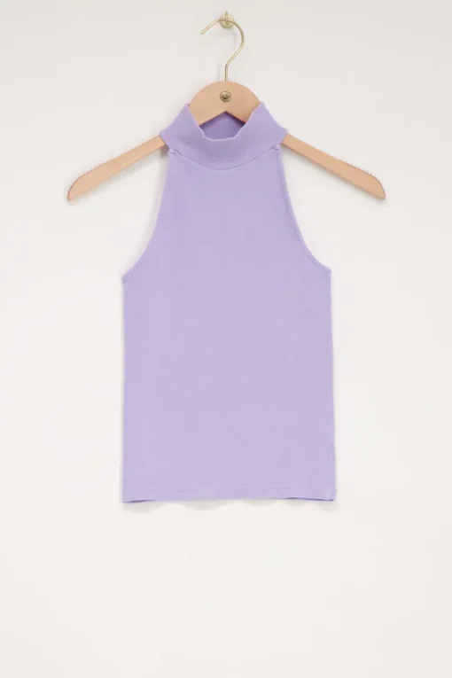 Lila Halter Top Met Rib Structuur