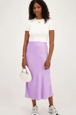 Lila Midi Satijnen Rok
