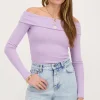 Lila Off-shoulder Top Met Rib Structuur
