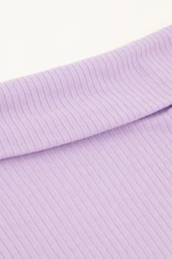 Lila Off-shoulder Top Met Rib Structuur