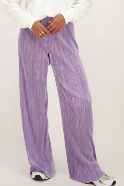 Lila Plissé Broek Met Elastieken Tailleband
