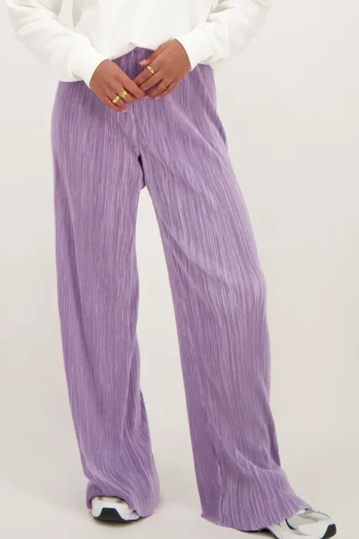 Lila Plissé Broek Met Elastieken Tailleband