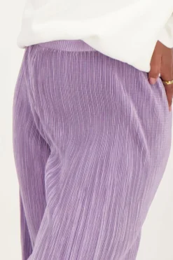 Lila Plissé Broek Met Elastieken Tailleband