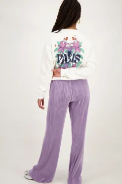 Lila Plissé Broek Met Elastieken Tailleband