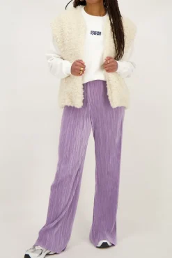 Lila Plissé Broek Met Elastieken Tailleband