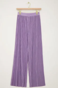 Lila Plissé Broek Met Elastieken Tailleband