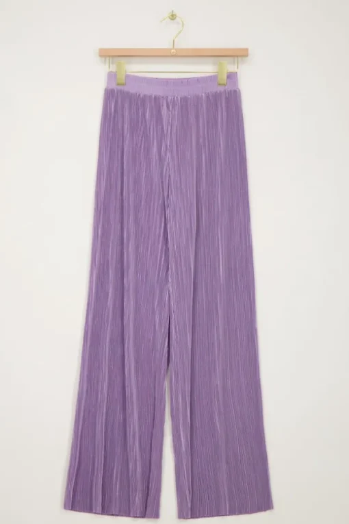 Lila Plissé Broek Met Elastieken Tailleband