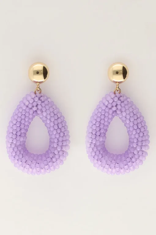 Lila Statement Oorbellen Met Steentjes