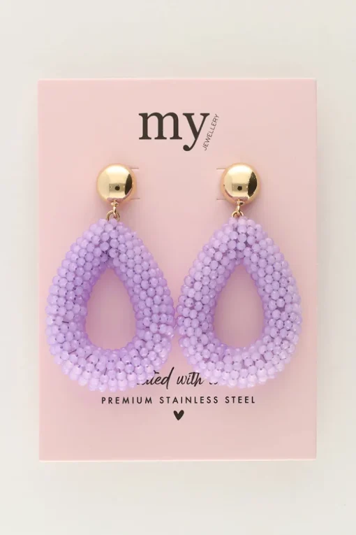 Lila Statement Oorbellen Met Steentjes