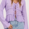 Lila Top Met Koordjes En Flared Mouwen