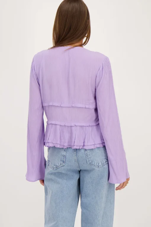 Lila Top Met Koordjes En Flared Mouwen